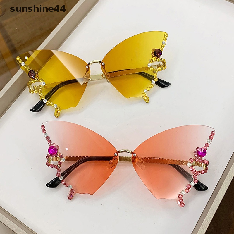 Sunshine Diamond Butterfly Sunglasses Wanita Merek Vintage Kacamata Ladies Eyewea ID