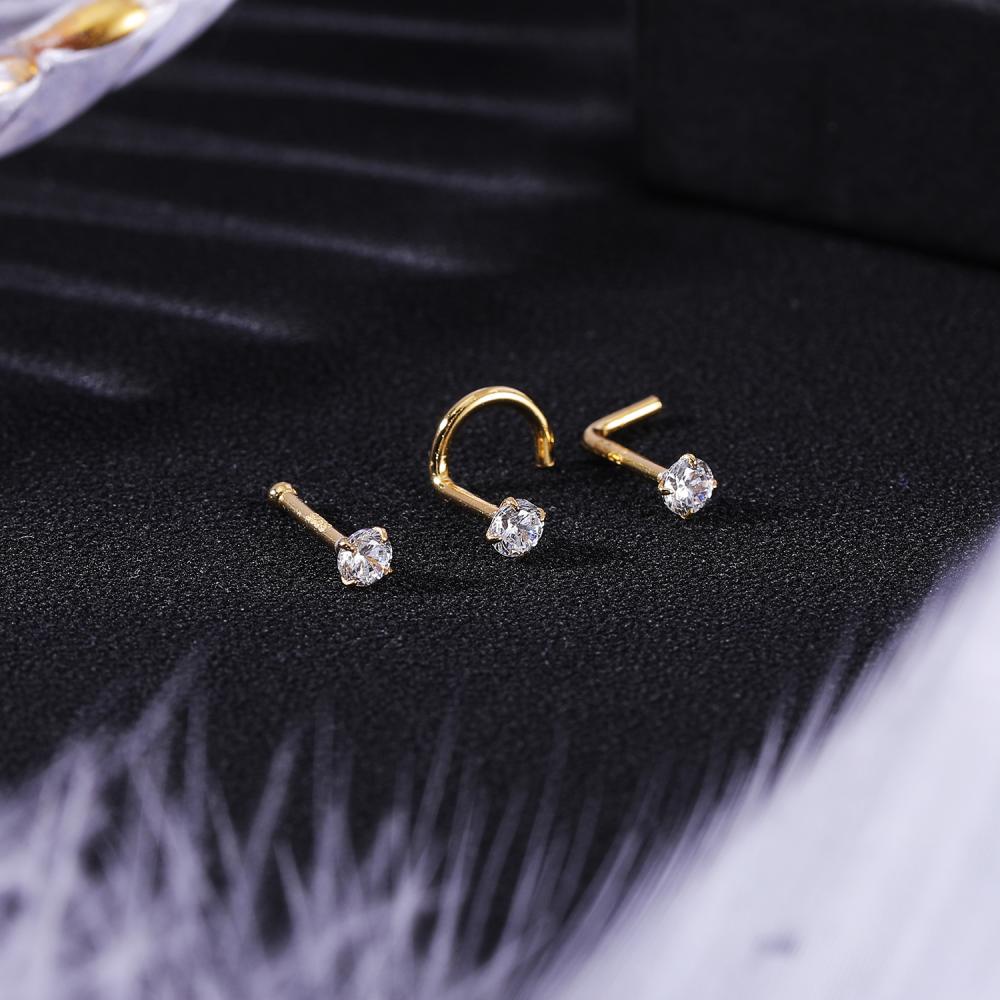 1pc 2.5/2.5/3.5mm Tindik Hidung Kristal925 Sterling Silver Nose Stud Zircon Nostril Piercing Bentuk L Hidung Stud 18G/20G