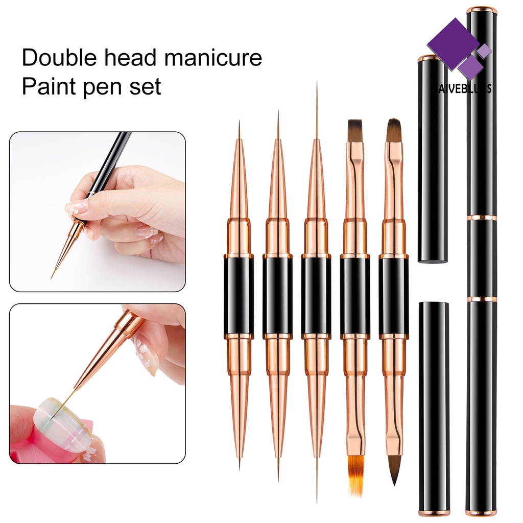 [naiveblues] 5pcs/set5.7.9 /9.11 /15.20Mm Nail Art Brushes Multi-Gaya Dual Head Nib DIY Nail Drawing Liner