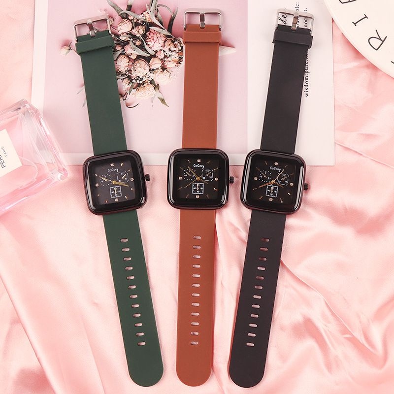 LM Gogoey - Jam Tangan Unisex Gogoey Persegi Casual Simple Sporty Silikon Strap