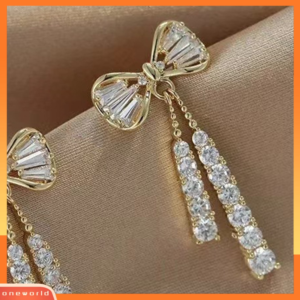 [EONE] 1pasang Menjuntai Anting Elegan Mewah Berlian Imitasi Tertanam Ikatan Simpul Stud Earrings Fashion Perhiasan