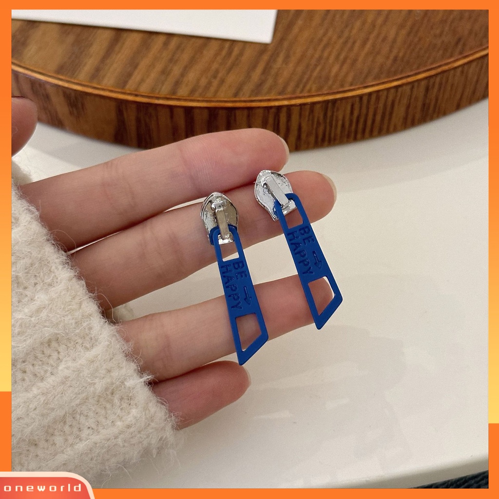 [EONE] 1pasang Menjuntai Anting Lucu Vintage Warna Cerah Eye-catching Pengerjaan Halus Berdandan Hypoallergenic Kepribadian Ritsleting Stud Earrings Perhiasan Aksesoris