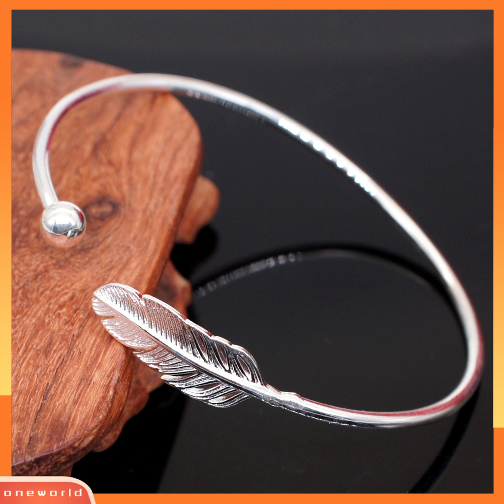 [EONE] Gelang Cuff Bulat Warna Silver Copper Angel Feather Adjustable Simple Bangle Untuk Hari Valentine