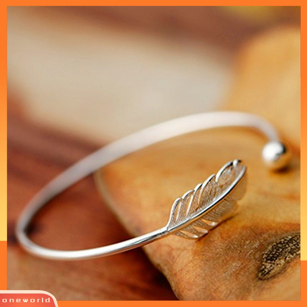 [EONE] Gelang Cuff Bulat Warna Silver Copper Angel Feather Adjustable Simple Bangle Untuk Hari Valentine