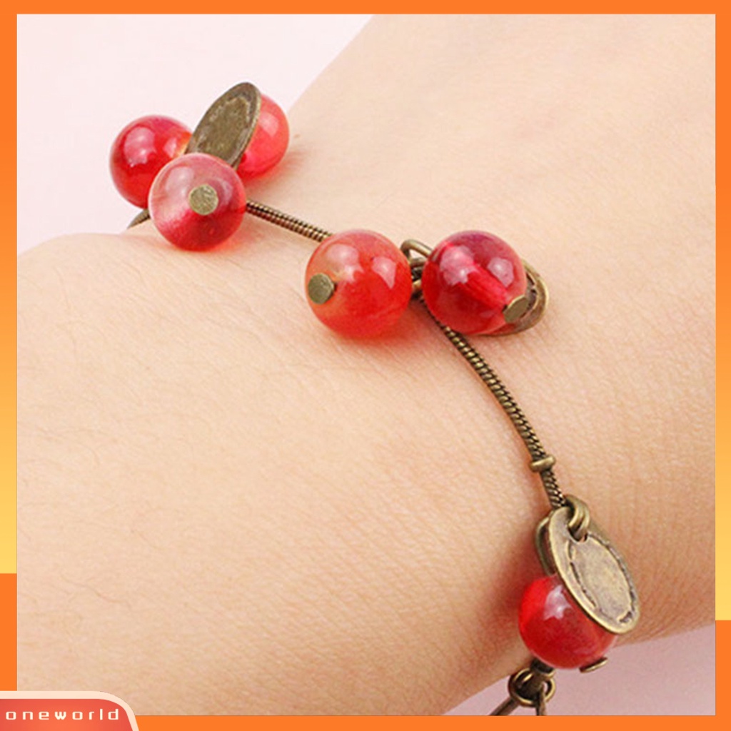 [EONE] Vintage Alloy Gelang Artistik Manis Cherry Decor Wanita Bracelet Untuk Kehidupan Sehari-Hari