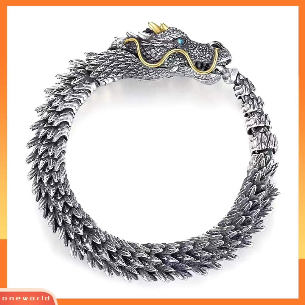 [EONE] Pria Gelang Adjustable Hypoallergenic Hip-hop Distress Koleksi Perhiasan Aksesoris Tembaga Gaya Retro Kepala Naga Laki-Laki Cuff Bangle Untuk Pesta