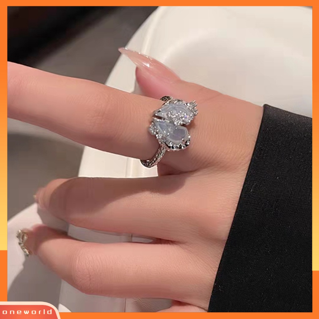 [EONE] Wanita Kalung Hati Berlian Imitasi Perhiasan Gaya Perancis Dapat Disesuaikan Kalung Anting Cincin Perhiasan Hadiah