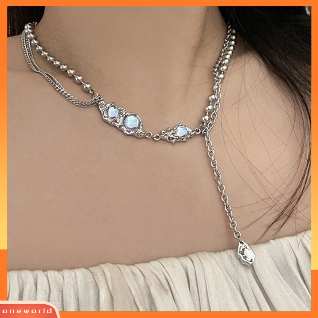 [EONE] Wanita Kalung Perhiasan Imitasi Opal Rumbai Bersinar Fringe Necklace Untuk Pakaian Sehari-Hari