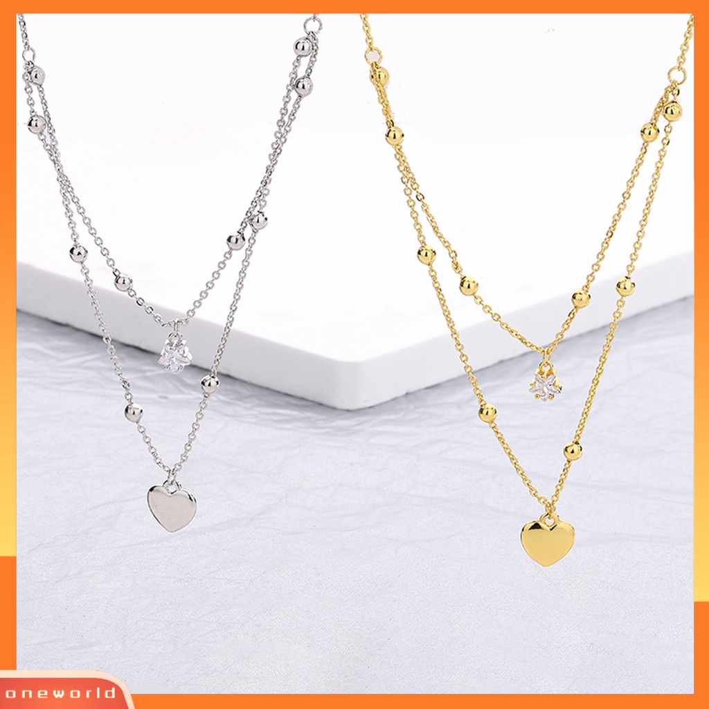 [EONE] Wanita Kalung Gaya Korea Dan Jepang Fashion Aksesoris Hadiah Anniversary Manis Double-Layered Star Love Heart Rhinestone Necklace Untuk Pacaran