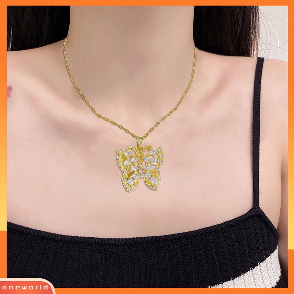 [EONE] Liontin Kalung Bersinar Imitasi Zirkon Kepribadian Cahaya Mewah Electroplating Menghias Busana Perempuan Kupu-Kupu Liontin Kalung Perhiasan Aksesori