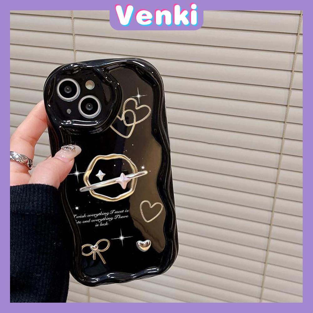 VENKI - For iPhone 11 iPhone Case 3D Curved Edge Wave Glossy Black TPU Airbag Shockproof Camera Cover love Planet Compatible with iPhone 14 13 Pro max 12 Pro Max xr xs max 7 8Plus