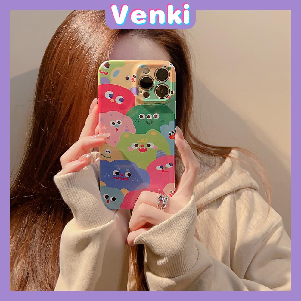 VENKI - For iPhone 11 iPhone Case Film TPU Soft Case White Glossy Cute Doodle Camera Protection Shockproof Compatible with iPhone 14 13 Pro max 12 Pro Max xr xs max 7Plus 8Plus