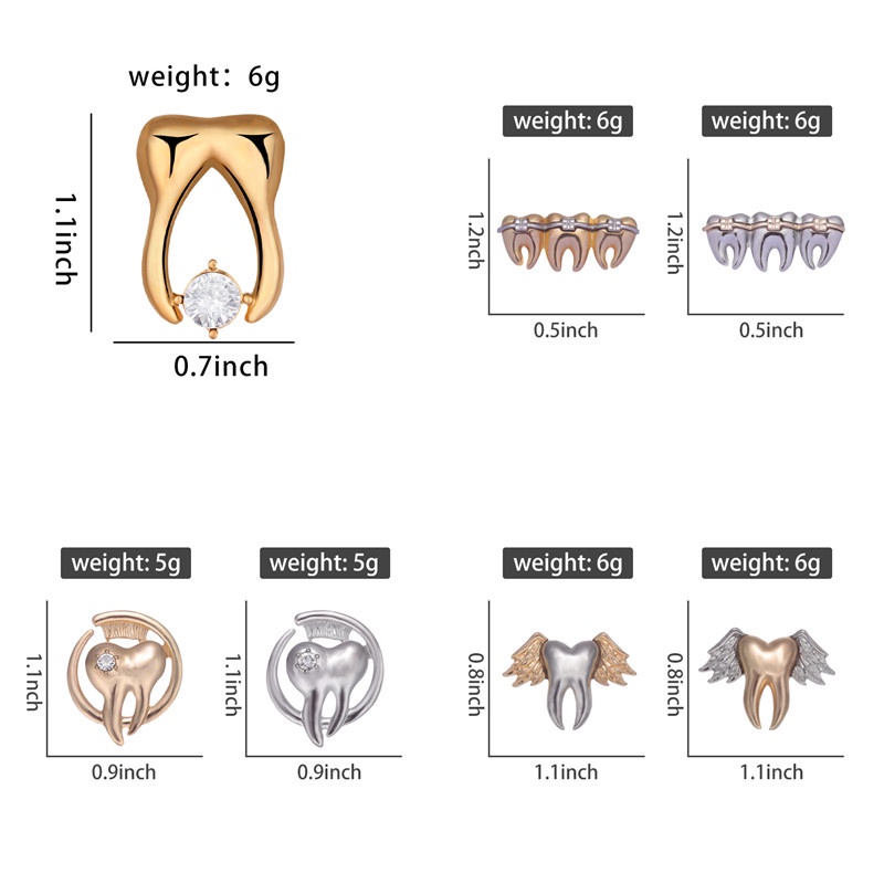 14gaya Seri Medis Emas Dan Perak Gigi Penjaga Paduan Bros Dokter Gigi Perawat Pakaian Dekorasi Lencana Tombol Korsase Hadiah