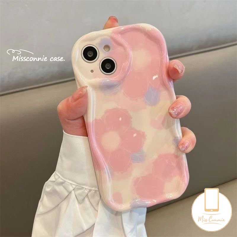 Casing Bunga Segar Untuk Samsung A24 A04 A03s A52 A50 A03 A14 A13 A23 A20 A32 A21s A20s A04s A12 A30 A30s A11 A02s A10s A51 Ins Tinta Love Heart Flowers 3D Wavy Curved Edge Cover