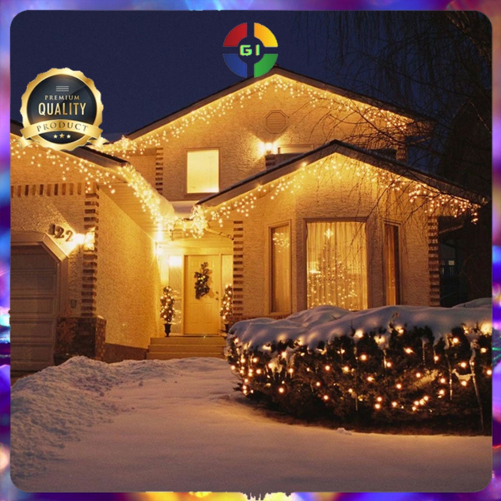 Lampu Hias Gorden String Lights Icicle Fairy Waterproof 5M 96 LED Warm White