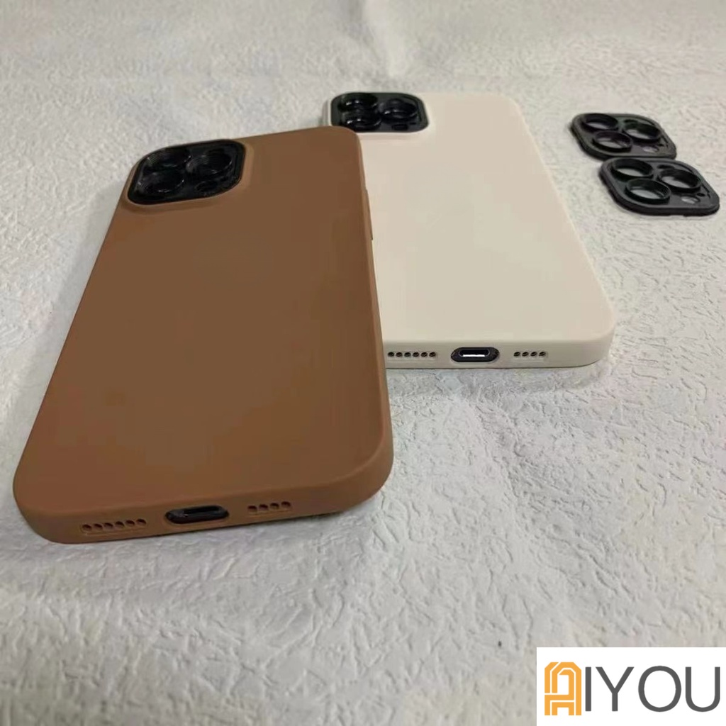 IPHONE Casing Ponsel 2in1 Warna Permen Matte Silikon Full Cover Pelindung Lensa Untuk Iphone14 13 12 11 Pro Max XR X Xs SE 8 7 Plus