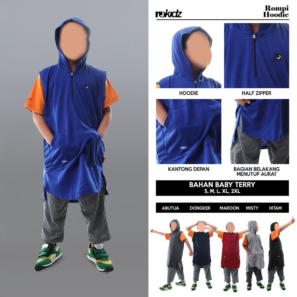 (Wajib Tanyakan Stok) Rosal Rompi ROKIDZ Hoodie Little Ikhwan Kids Outfit Sholat Gamis Shalat Koko K