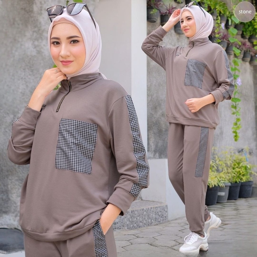 Madalika Sporty 2in1 Setelan Sport Wanita Muslim Lengan Panjang Fit To L Besar