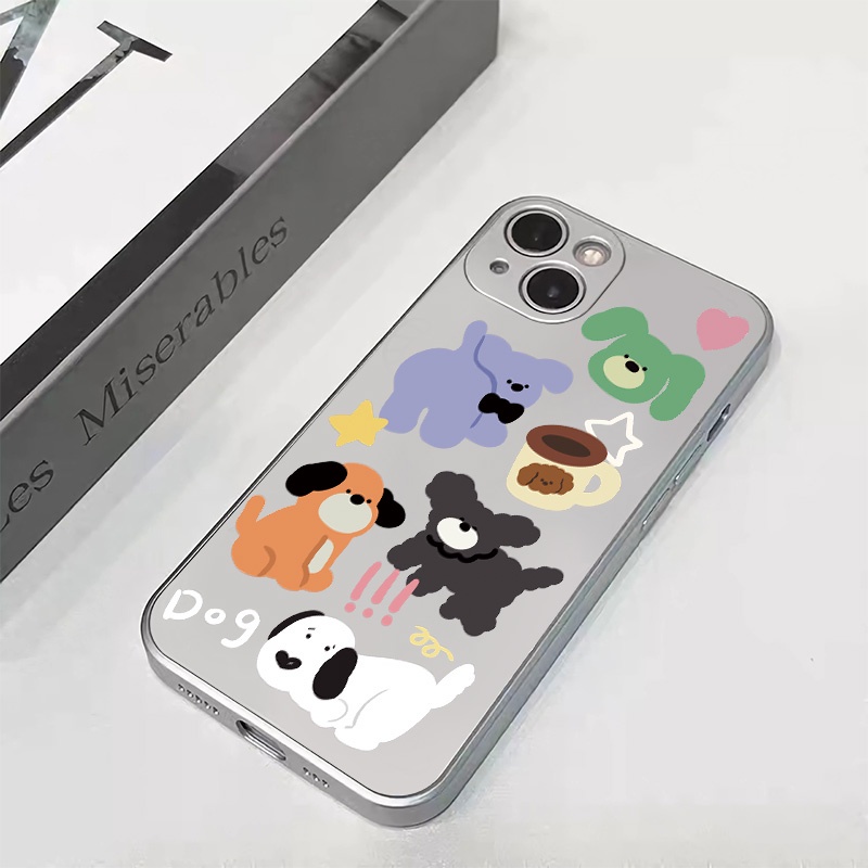 IPHONE Soft Electroplate Phone Case Kompatibel Untuk Iphone14 11 13 12 Pro Max Casing Anjing Lucu XS XR X8 +7 6S Plus Mini TPU Silikon Shockproof Cover