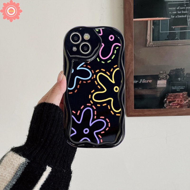 Casing Ponsel Bunga Garis Sederhana Modis Kompatibel Untuk iPhone 11 Pro Max7 8 6s 6 Plus XR X14 12 13 Pro Max XS Max SE 2020 3D Wavy Curved Edge Shockproof Glossy Soft Flowers Cover
