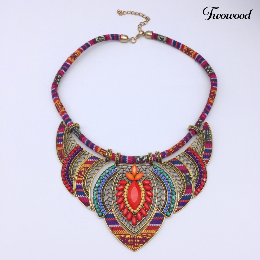 Twowood Vintage Wanita Berlian Imitasi Liontin Bib Kalung Pernyataan Tribal Perhiasan Hadiah