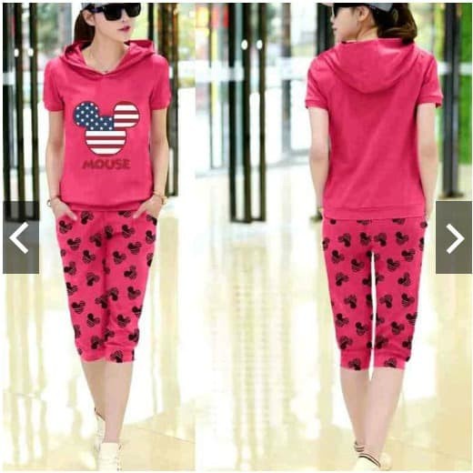 BAJU WANITA FASHION WANITA SETELAN CELANA HOODIE MOUSE USA