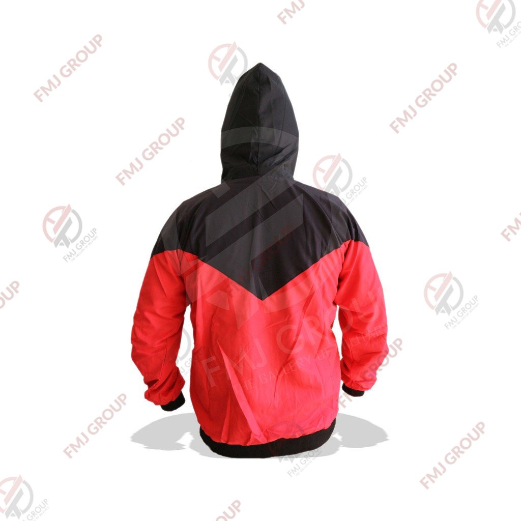 Jaket Windbreaker / Jaket Parasut / Jaket Hoodie Innohonk Bahan Despo Premium Warna Merah Kombinasi