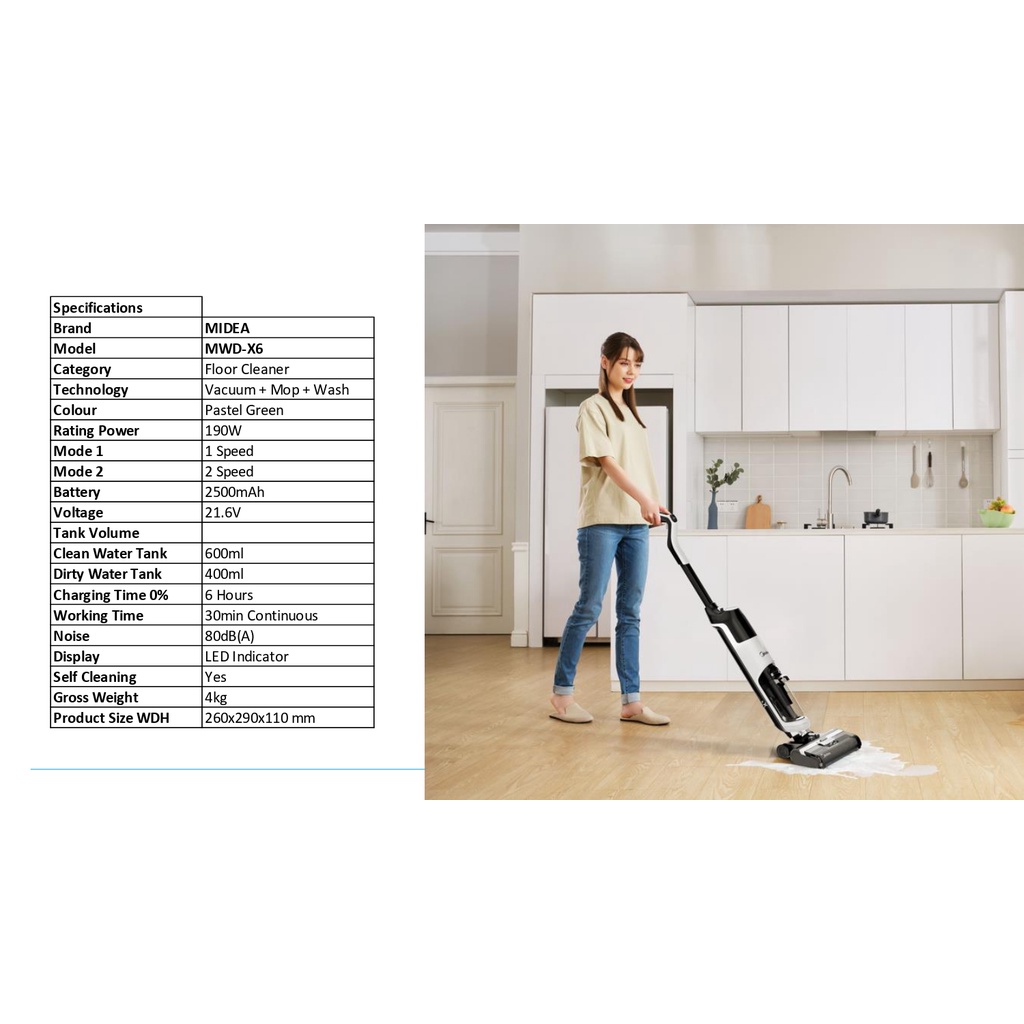 Midea Floor Washer MWD-X6 Cordless Deep Clean Vacuum Cleaner MWDX6