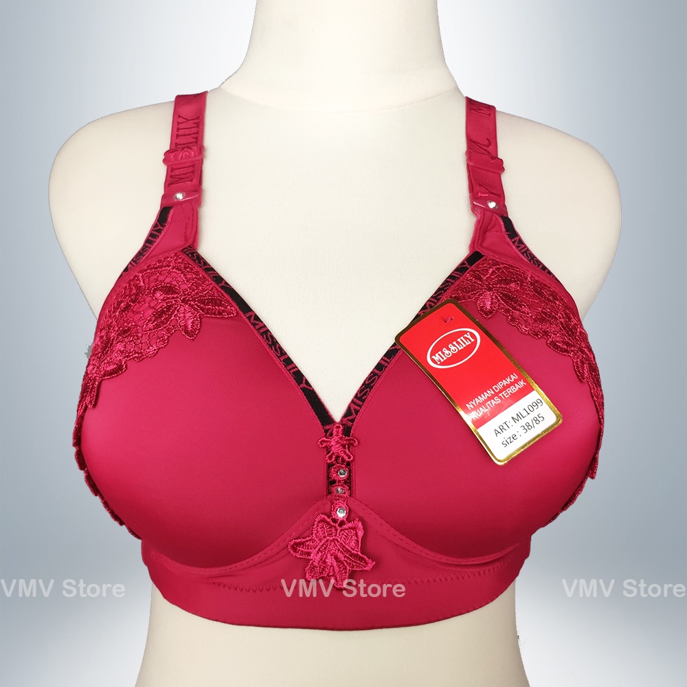 Bh Jumbo Cup C Misslily ML 1099 Tanpa Kawat Kait 3 Motif Lace Brukat Bra Wanita Cup Besar Sexy Asli 