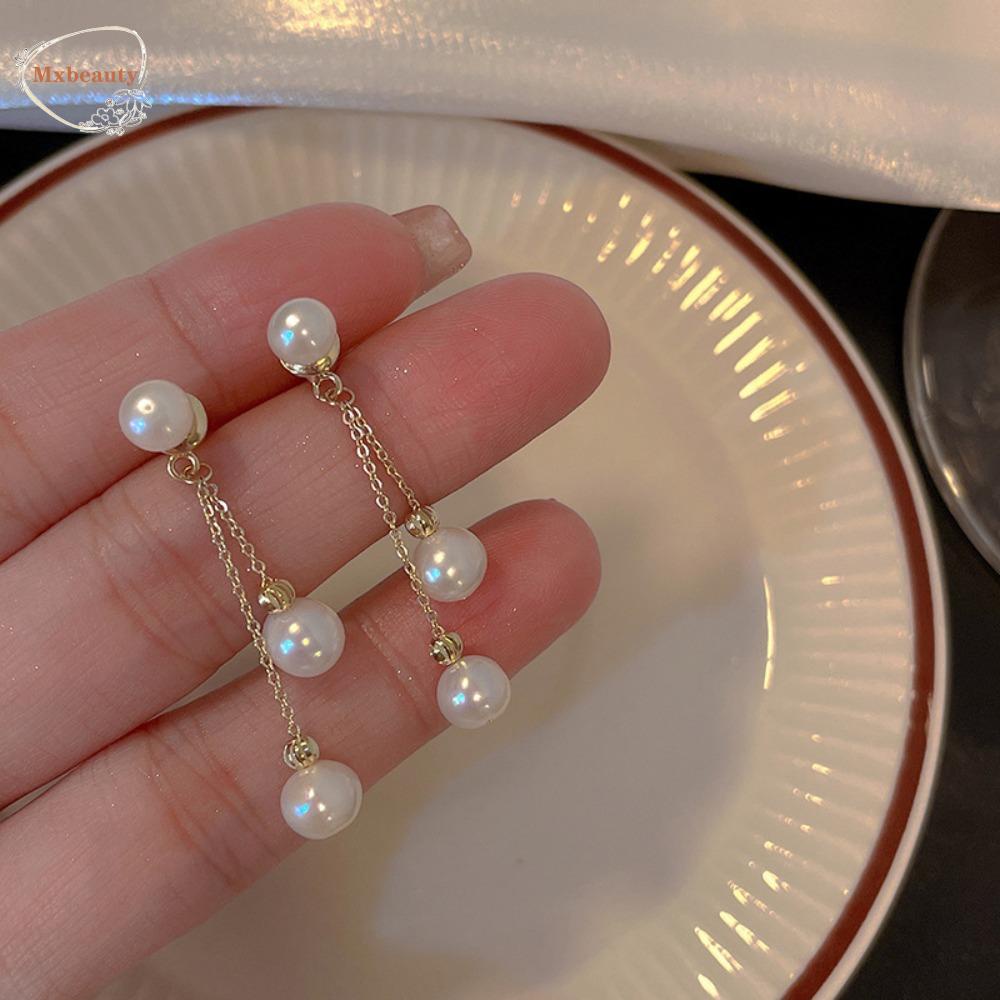 Mxbeauty Anting Hati Wanita Trendi Peri Mutiara Mewah Elegan Manis Vintage Busur Telinga Stud