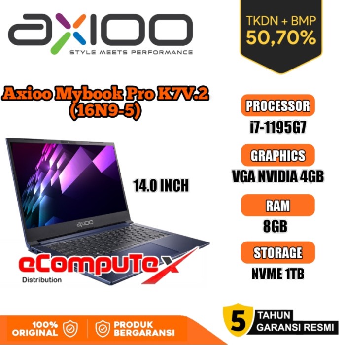 AXIOO MYBOOK PRO K7V.2 (16N9-5) i7 16GB 1TB 14&quot;FHD TKDN GARANSI RESMI