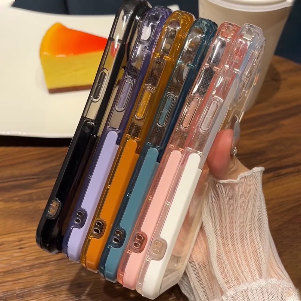 IPHONE Stand Lensa Kamera Warna Permen Casing Ponsel Bening Untuk Iphone12 13 14 Pro Max case Iphone11 Invisible Holder Lipat Penutup Belakang