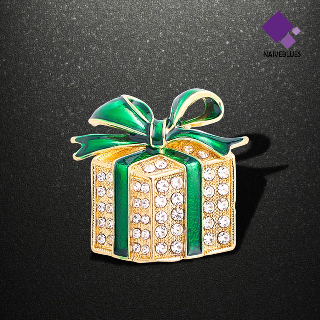 &lt; Naiveblues &gt; Bros Pin Xmas Elemen Pakaian Sehari-Hari Bahan Alloy Pria Berlian Imitasi Kotak Hadiah Untuk Pernikahan