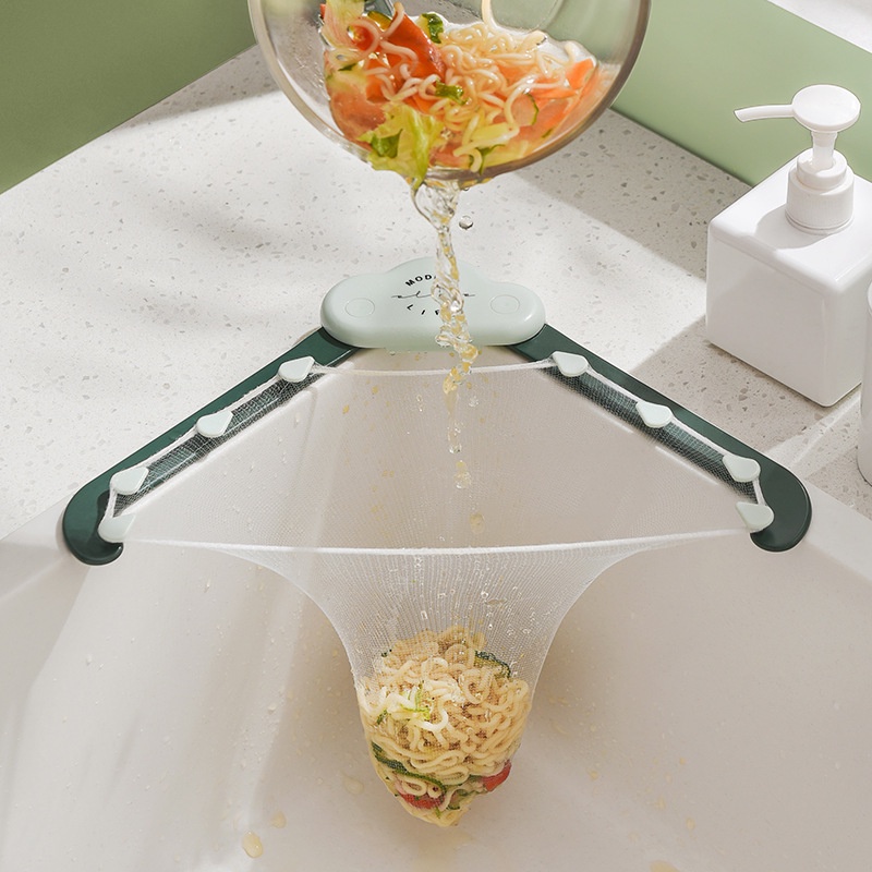 Sudut Wastafel Segitiga Rak Filter Drainase Sampah Mesh Rak Tas Sayur Buah Saringan Keranjang Foldable Waste Garbage Net Shelf Aksesoris Dapur Rumah Tangga