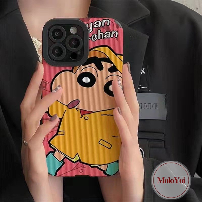 IPHONE Kartun Lucu Crayon Shin-chan Case Kompatibel Untuk Iphone7 8 Plus11 14 12 13 Pro MAX 7Plus XS XR X MAX Tekstur Kulit Stiker Shockproof Lembut Phone Cover