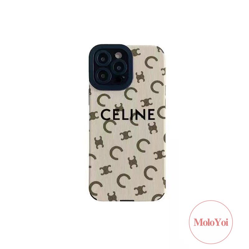 IPHONE Case Eropa Dan Amerika Kompatibel Untuk Iphone11 14 13 12 Pro MAX 7Plus XR XS X Max8 7Plus Stiker Tekstur Kulit Mewah Trendy Merek C.E.L.I.N.E. Sarung Hp Lembut