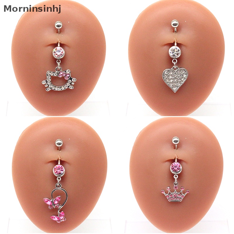 Mornin Cincin Pusar Perut Untuk Wanita Trendi Pink Kupu-Kupu Desain Kucing Lucu Sexy Fashion Navel Rings Stainless Steel Jewelry id