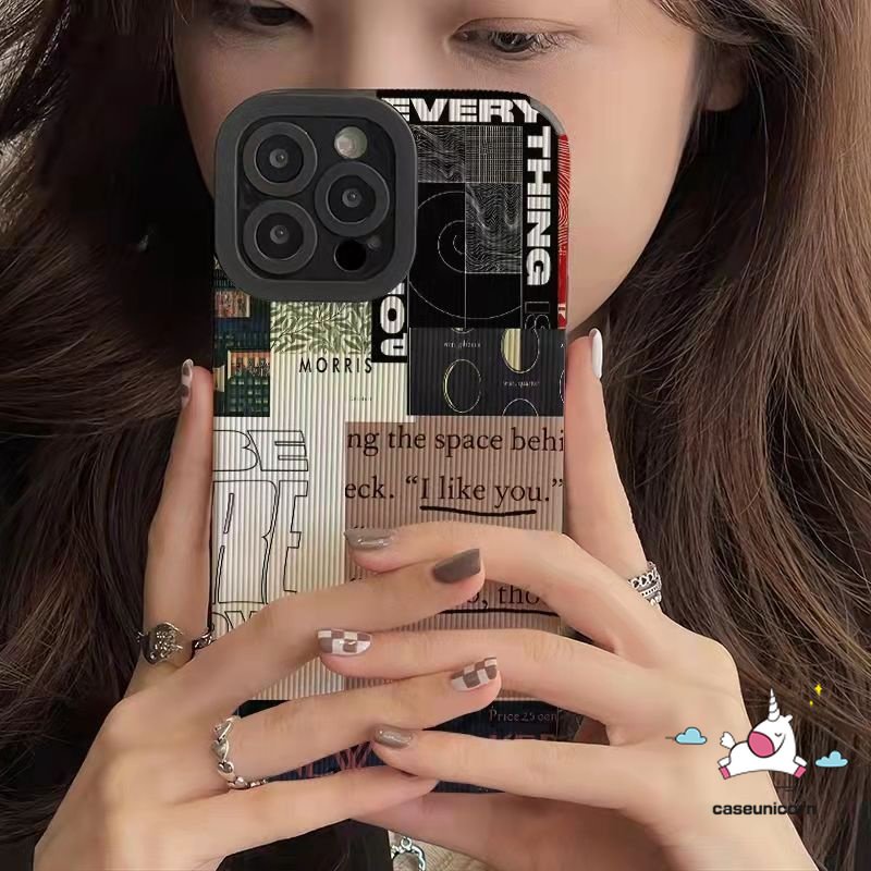 IPHONE Casing Ponsel Kompatibel Untuk Iphone11 14 12 13 Pro Max7 8 Plus X XR XS MAX Retro Ins Art Pola One Piece Silikon Lembut Shockproof Mewah Tekstur Kulit Cover