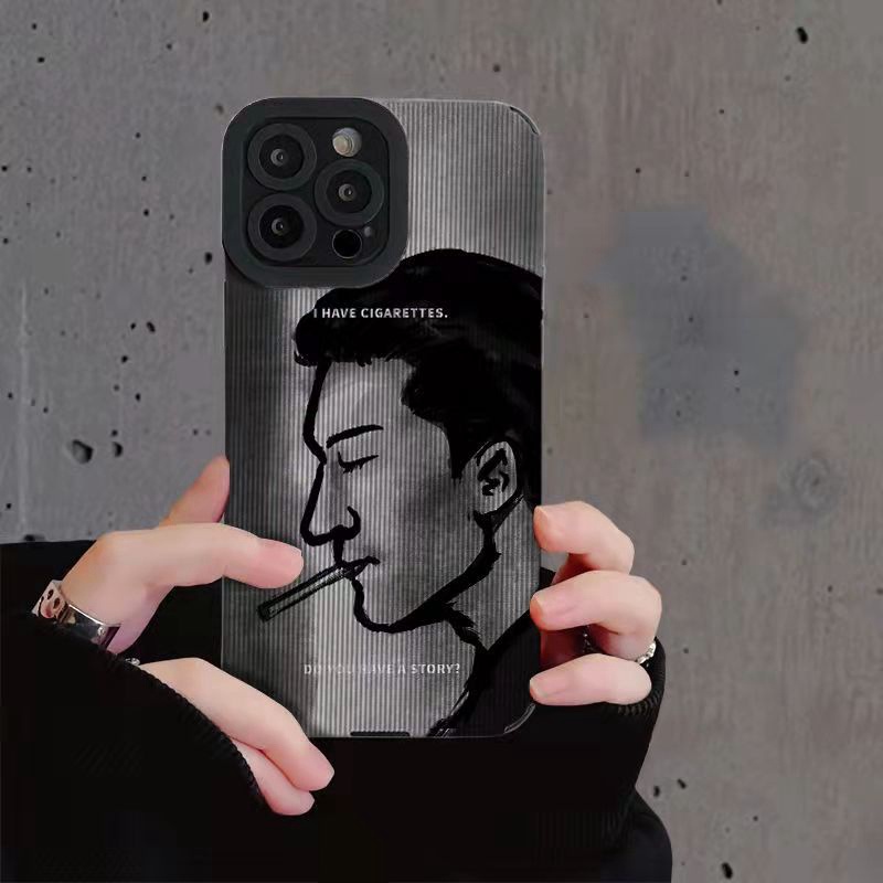 Kulit Jadi Keren Merokok Cowok Pria Man Soft Case IPhone 6S 7 plus 8 Plus X XS XR XS Max 11 13 12 14 PRO Max 14 Plus 12 13 mINI SE Phone Case Hitam