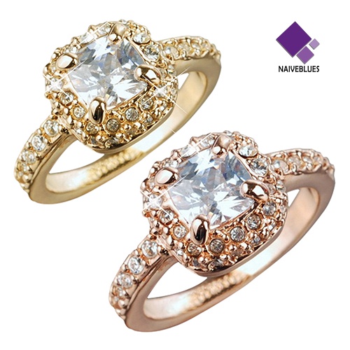 &lt; Naiveblues &gt; Women's Engagement Bridal Wedding Band Shiny Mewah Persegi Berlian Imitasi Hadiah