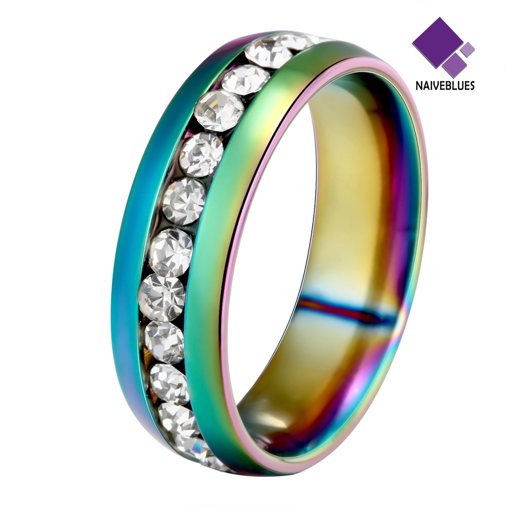 &lt; Naiveblues &gt; Ukuran45090 Unisex Berlian Imitasi Baja Titanium Pertunangan Pernikahan Band Ring