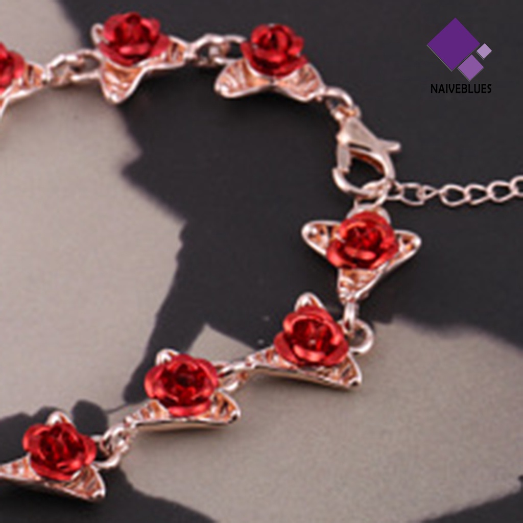 &lt; Naiveblues &gt; Gelang Tangan Wanita Rantai Mawar Merah Hias Halus Valentine Tangan Untuk Hadiah