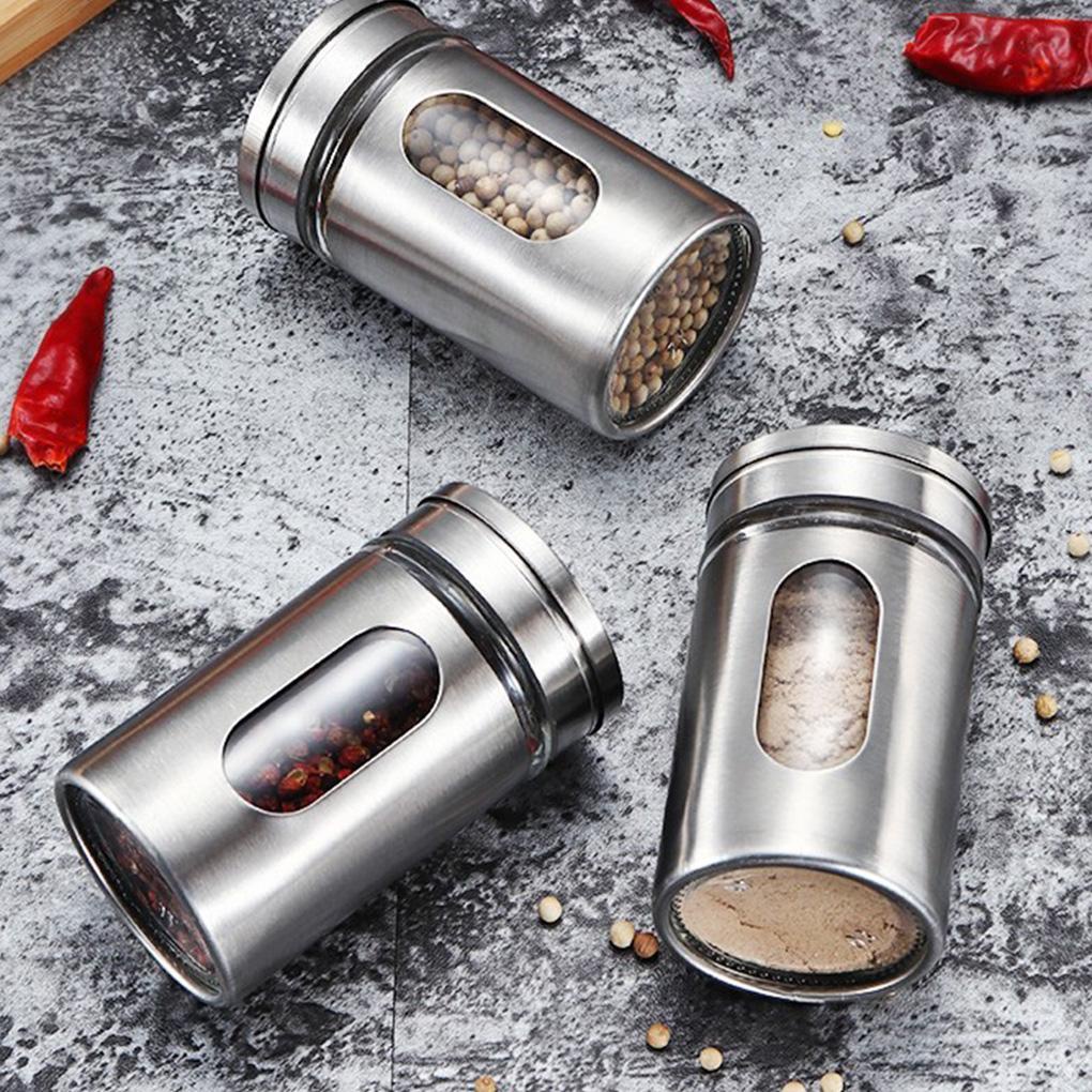 Spice Shaker 304kotak Bumbu Kaca Stainless Adjustable Tusuk Gigi Dapur Toples Lada