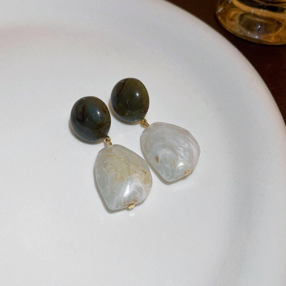 Mxbeauty Korea Ear Studs Grey White Pendant Bulat Elegan Indah Sederhana Tidak Teratur Drop Earrings