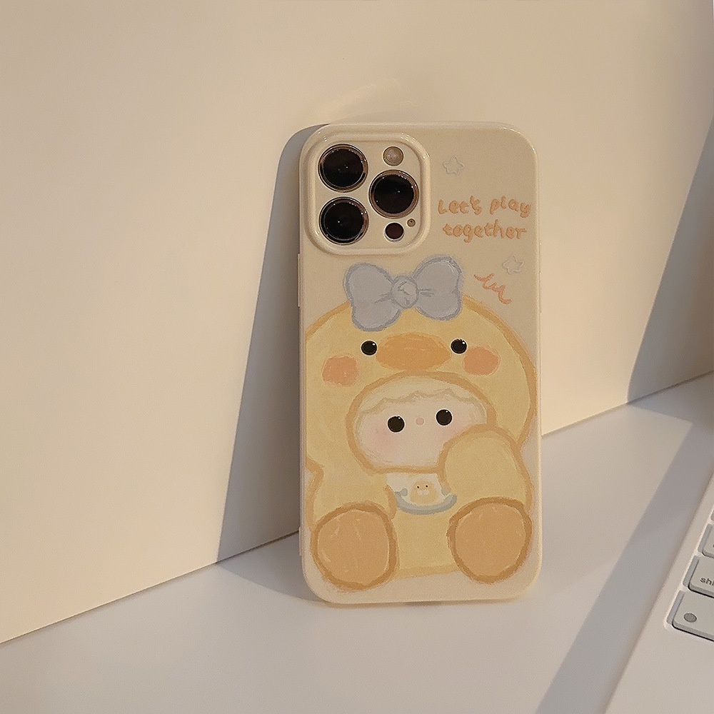 IPHONE Cream Kuning Lucu Kartun Bayi Perempuan Pelindung Lensa Kamera Ponsel Soft Case Cover Untuk Iphone11 12 13 14 PLUS PRO MAX