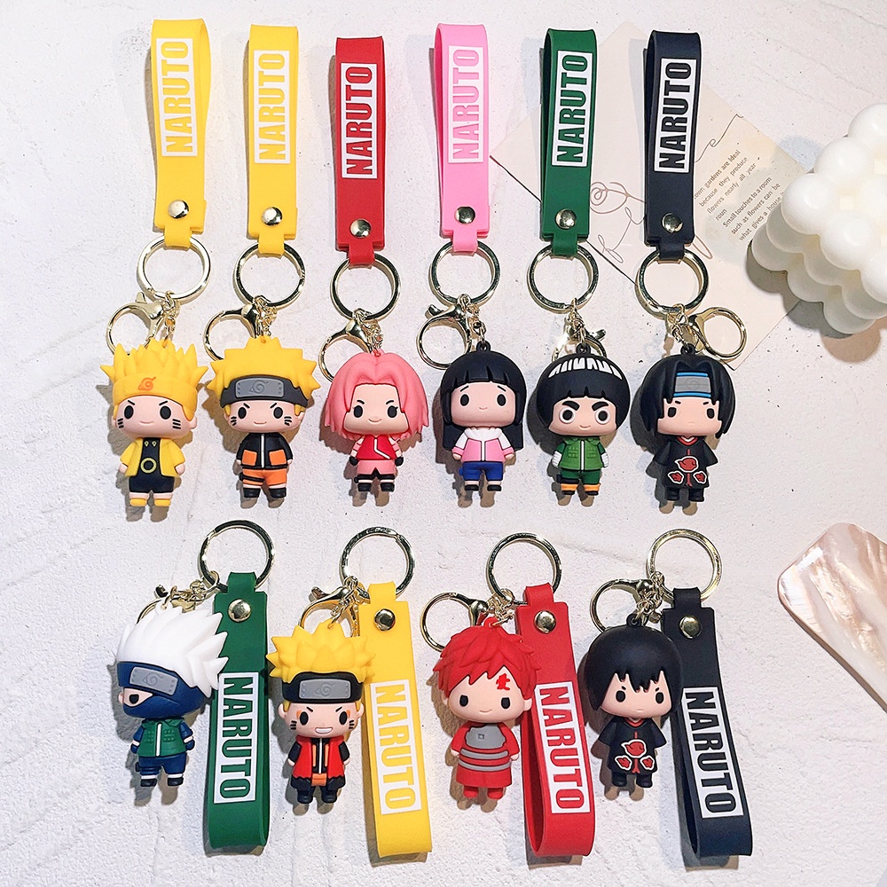 Gantungan Kunci Anime Naruto Lucu Fashion Perhiasan Gambar Kartun PVC Keyring Uzumaki Kakashi Action Figure Untuk Pria Wanita Tas Liontin