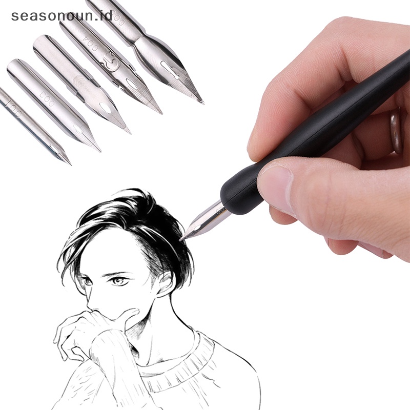 Seasonoun Anime Pen Tip Pen Set Kaligrafi Drawing Kit Tool Set 5mata Dengan 1dudukan.