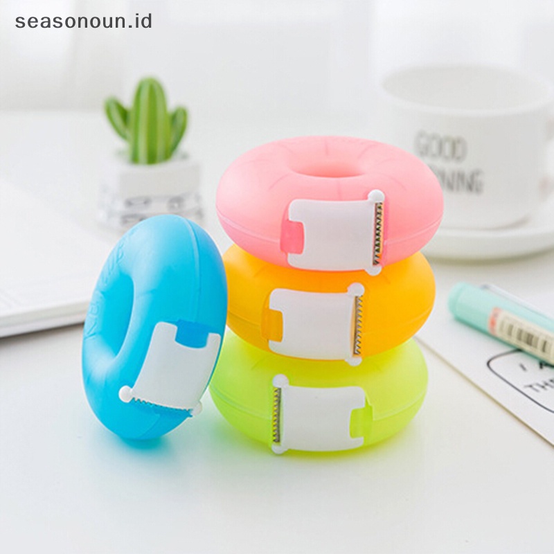 Seasonoun 1pc dispenser tape Kartun Alat Tulis portable Donat tape holder invisible tape.