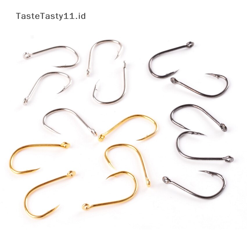 Tastetasty 100Pcs Set Kait Pancing Baja Karbon Single Circle Fishing Hook Fly Fishing Jip.