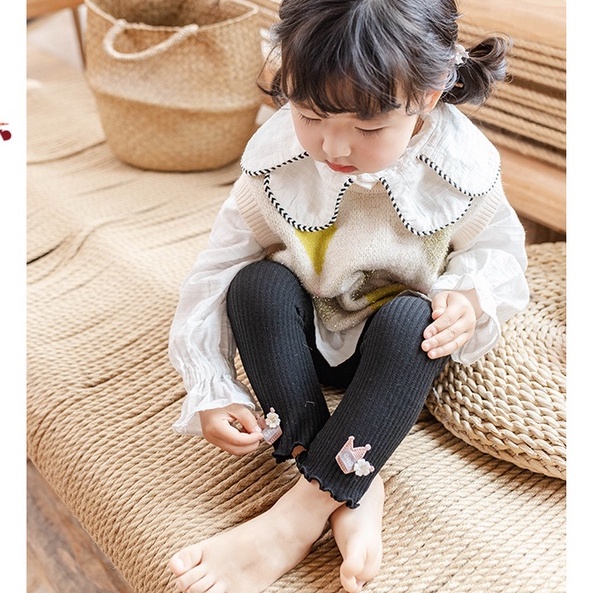 (LGU-LGV) LEGGING ANAK PEREMPUAN IMPORT KATUN KOMBINASI BERGARIS MOTIF MAHKOTA WORTEL